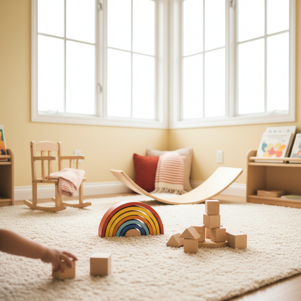 Coin de jeu avec des jouets en bois Playbirch